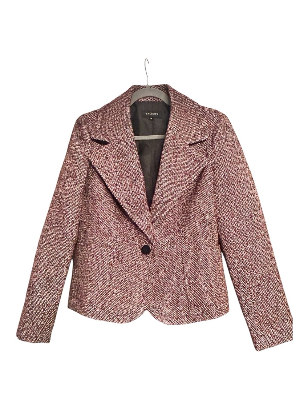 Talbots Tweed Blazer Burgundy & Black Notch Lapel Jacket Size Small - Picture 2 of 7